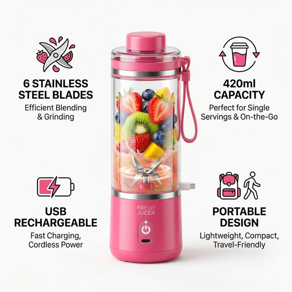 Portable USB Blender Juicer - 6 Blade Smoothie & Shake Maker