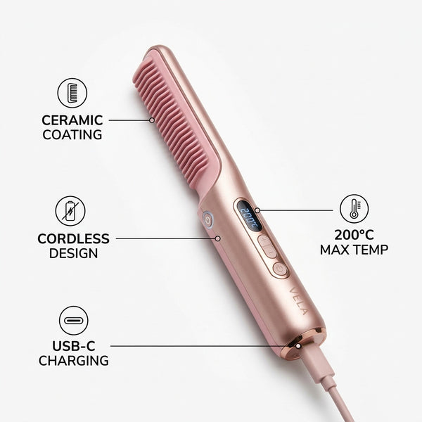 Portable Mini Hair Straightener Comb - Cordless Ceramic Styling Brush